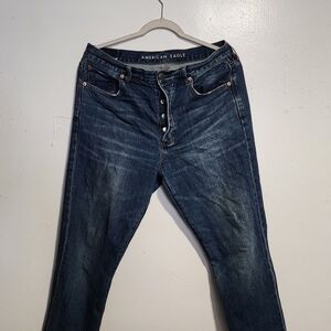 American Eagle Outfitters Women's Dark Blue Button-Fly Jeans